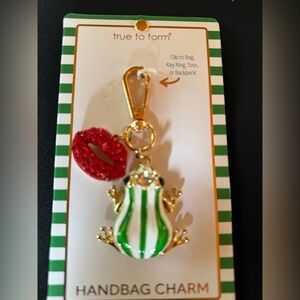 True to Form Striped Frog Bag Charm/Keychain with Red Lip Charm